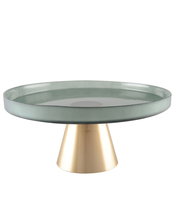 Plat à gâteaux vert sur pied doré 21x21x8cm