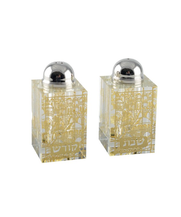 Salière et poivrière Judaica doré cristal